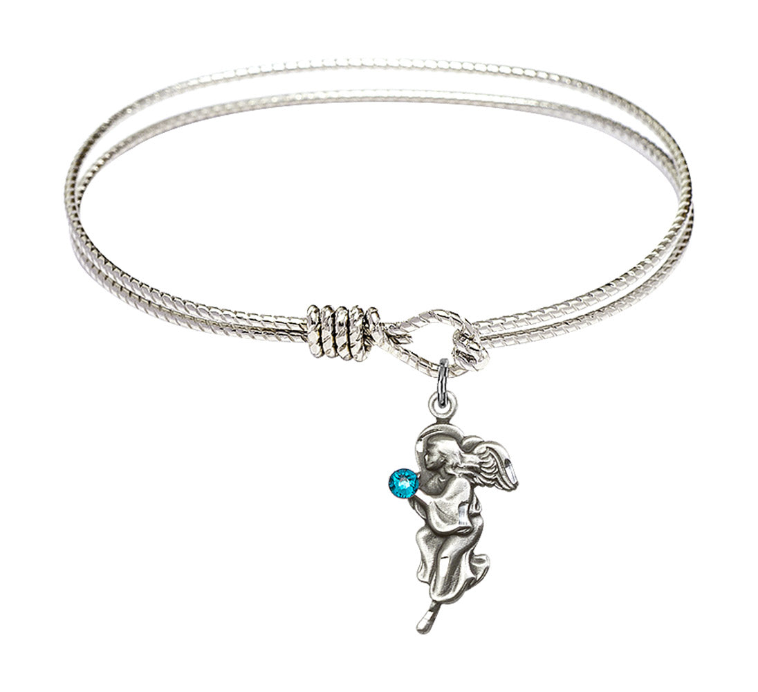 Cable Bangle Bracelet with a Guardian Angel Charm