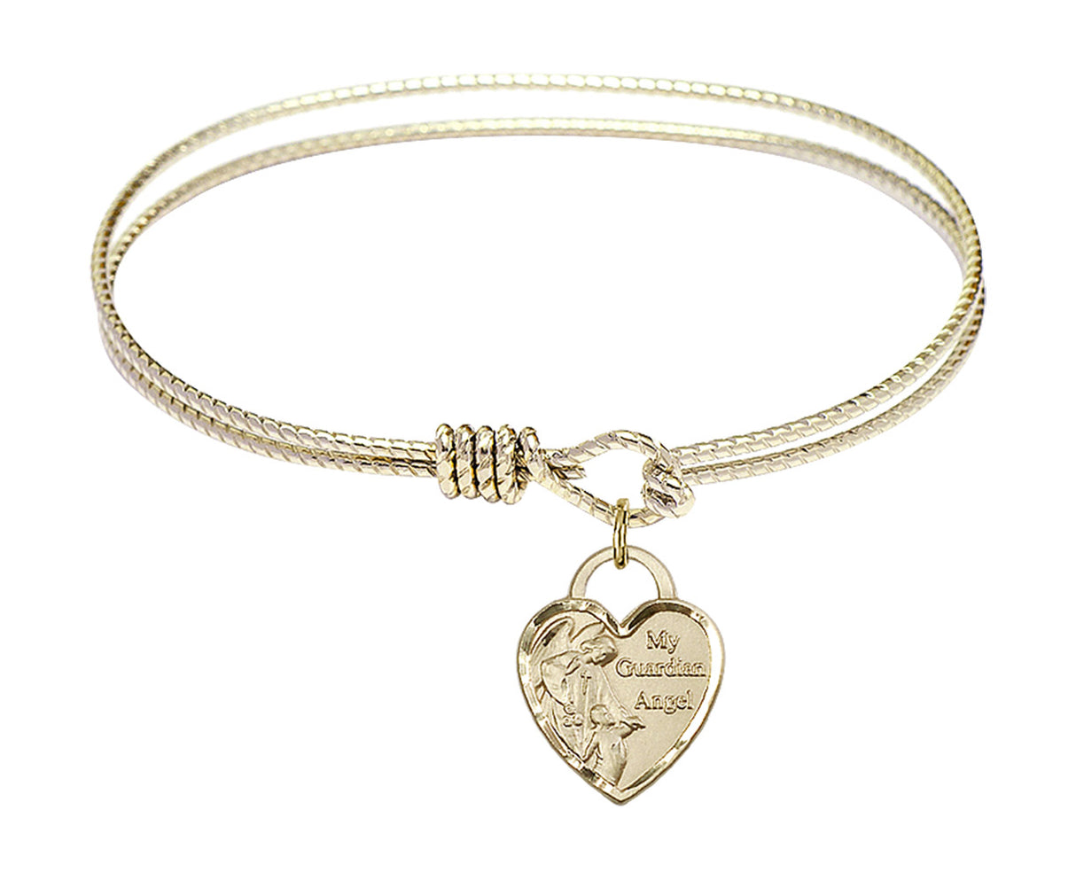 Cable Bangle Bracelet with a Guardian Angel Heart Charm