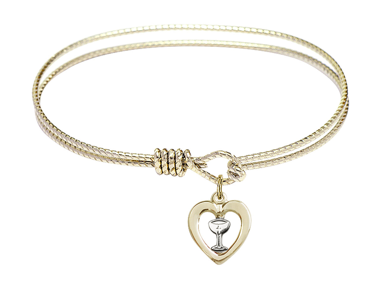 Cable Bangle Bracelet with a Heart with Chalice Charm