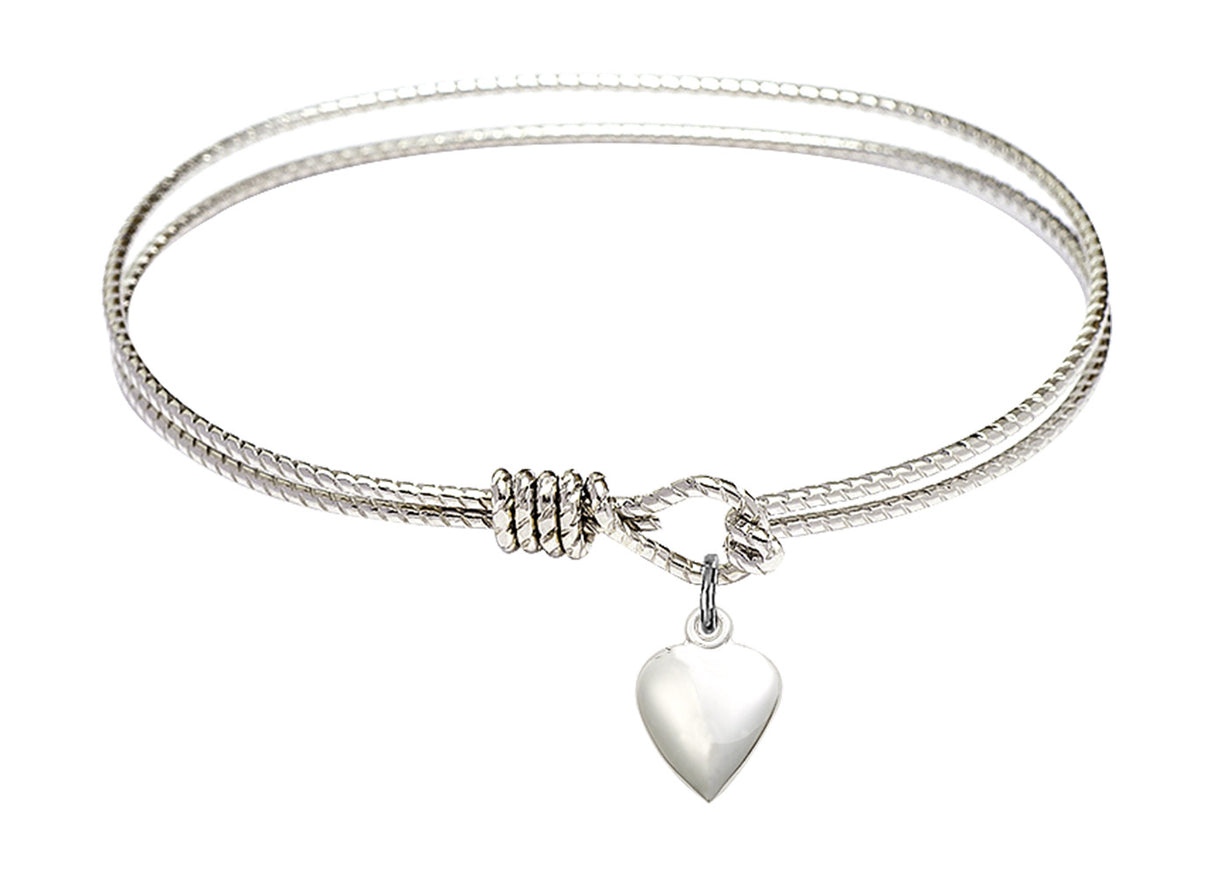 Cable Bangle Bracelet with a Heart Charm