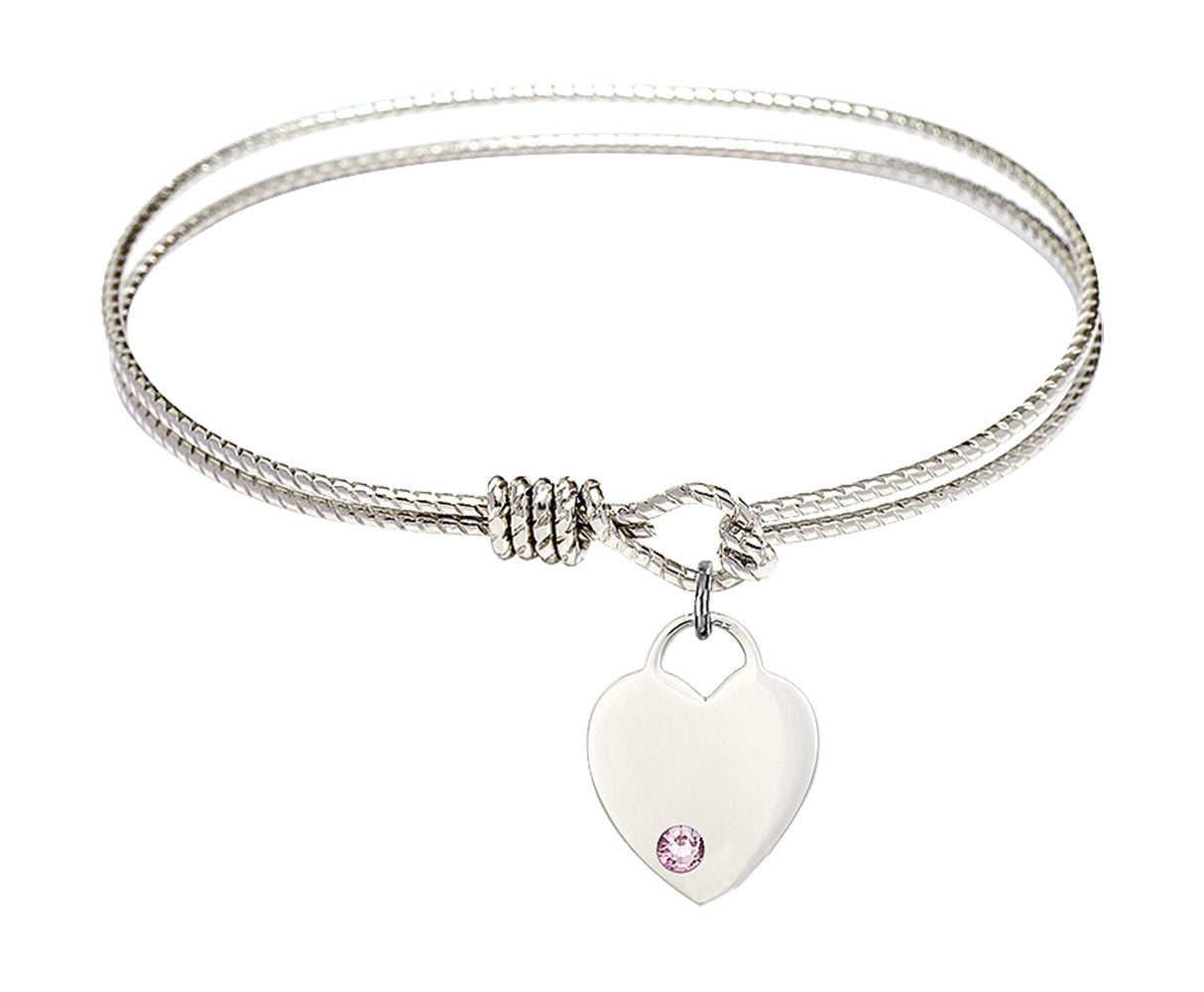 Cable Bangle Bracelet with a Heart Charm
