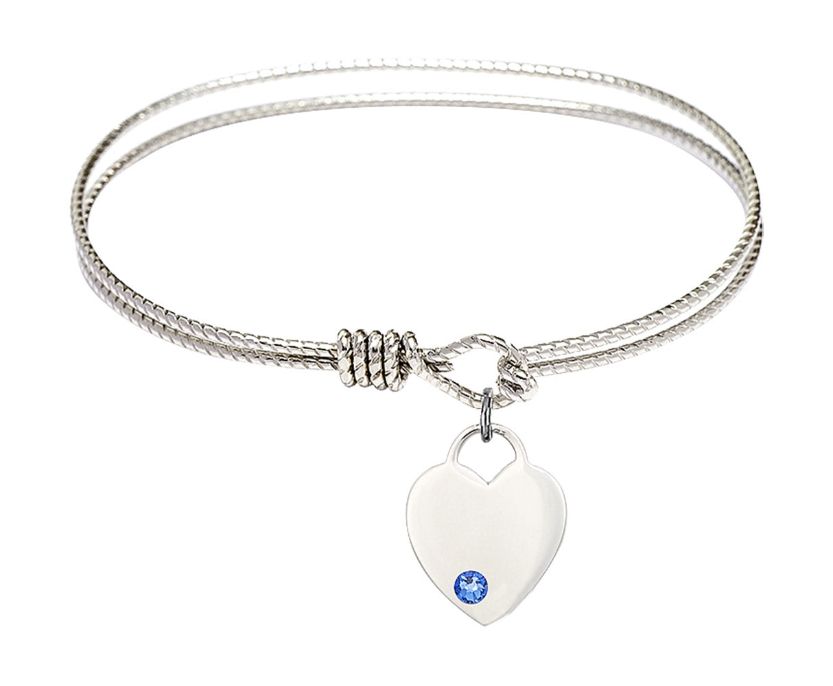 Cable Bangle Bracelet with a Heart Charm