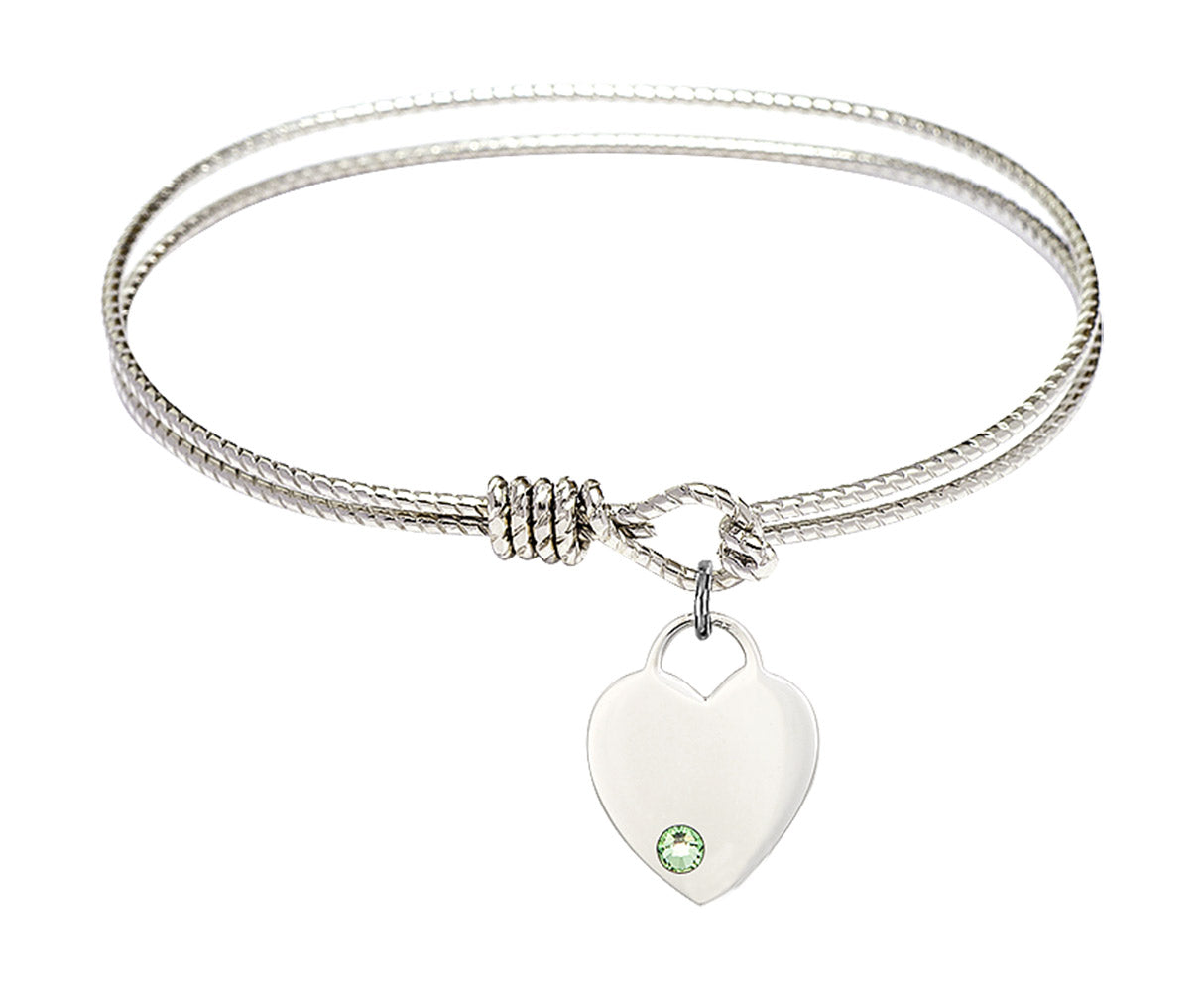Cable Bangle Bracelet with a Heart Charm