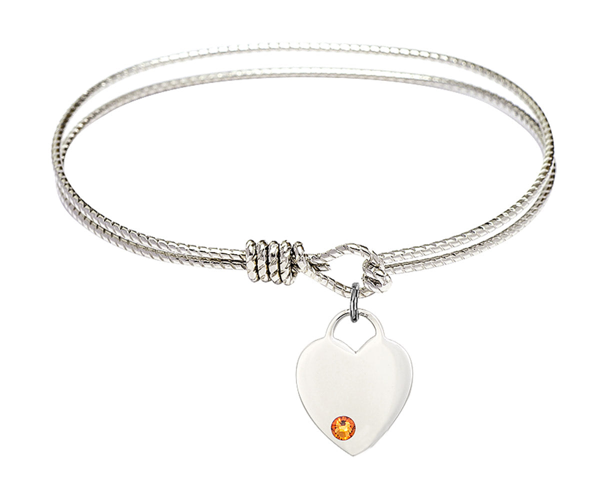 Cable Bangle Bracelet with a Heart Charm