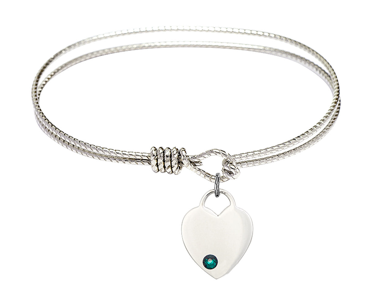 Cable Bangle Bracelet with a Heart Charm