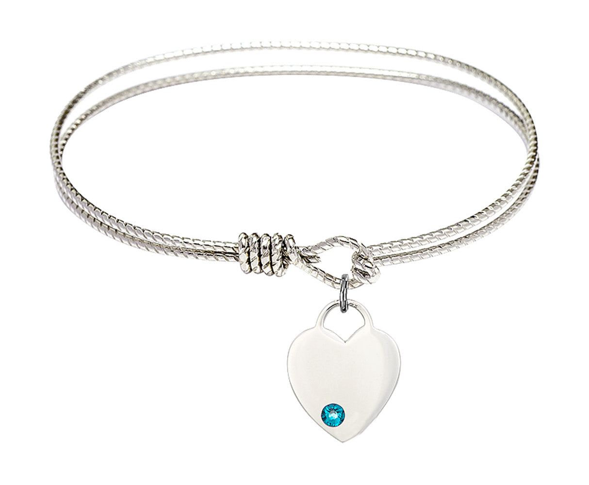 Cable Bangle Bracelet with a Heart Charm