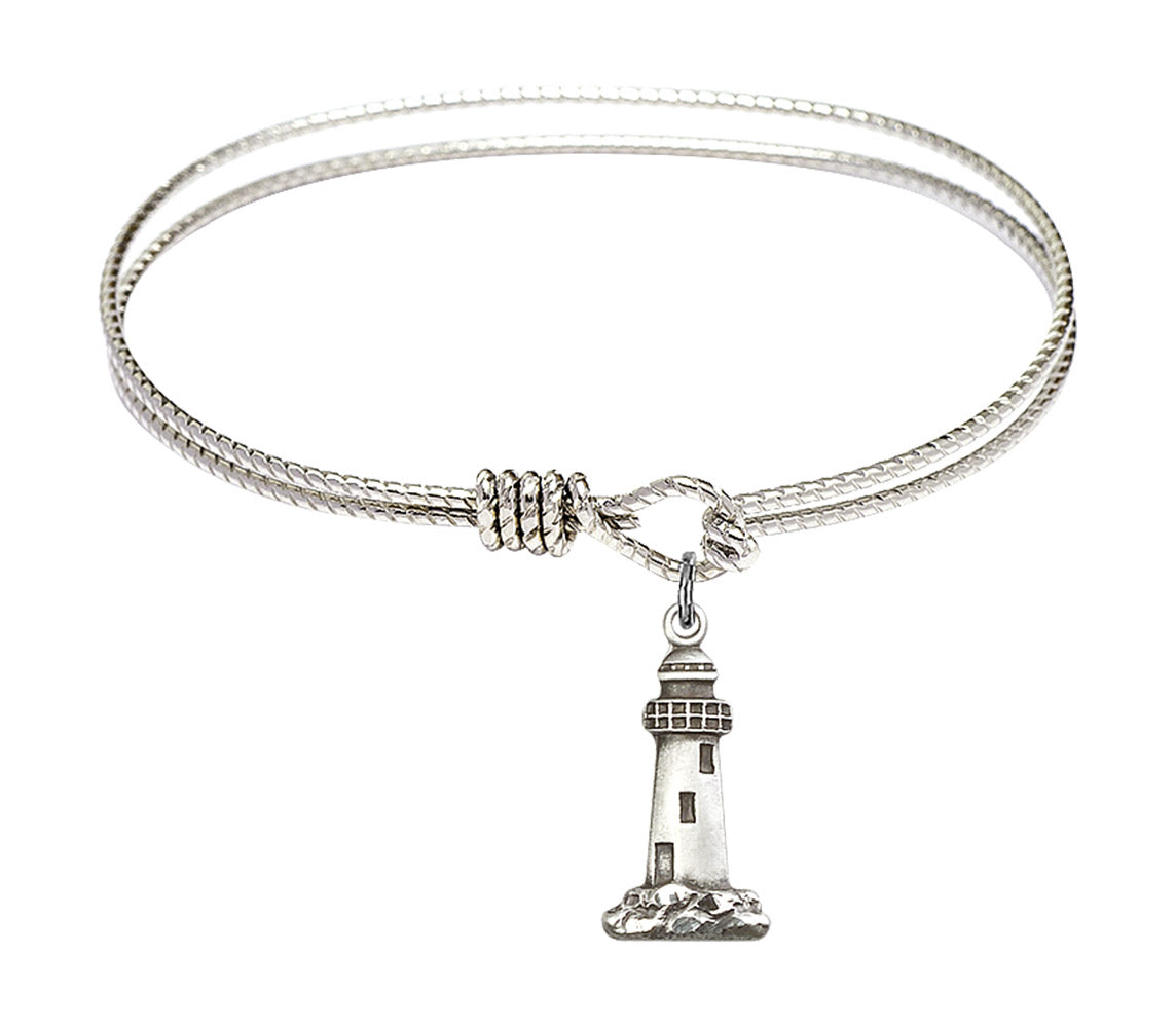 Cable Bangle Bracelet with a Lighthouse Charm