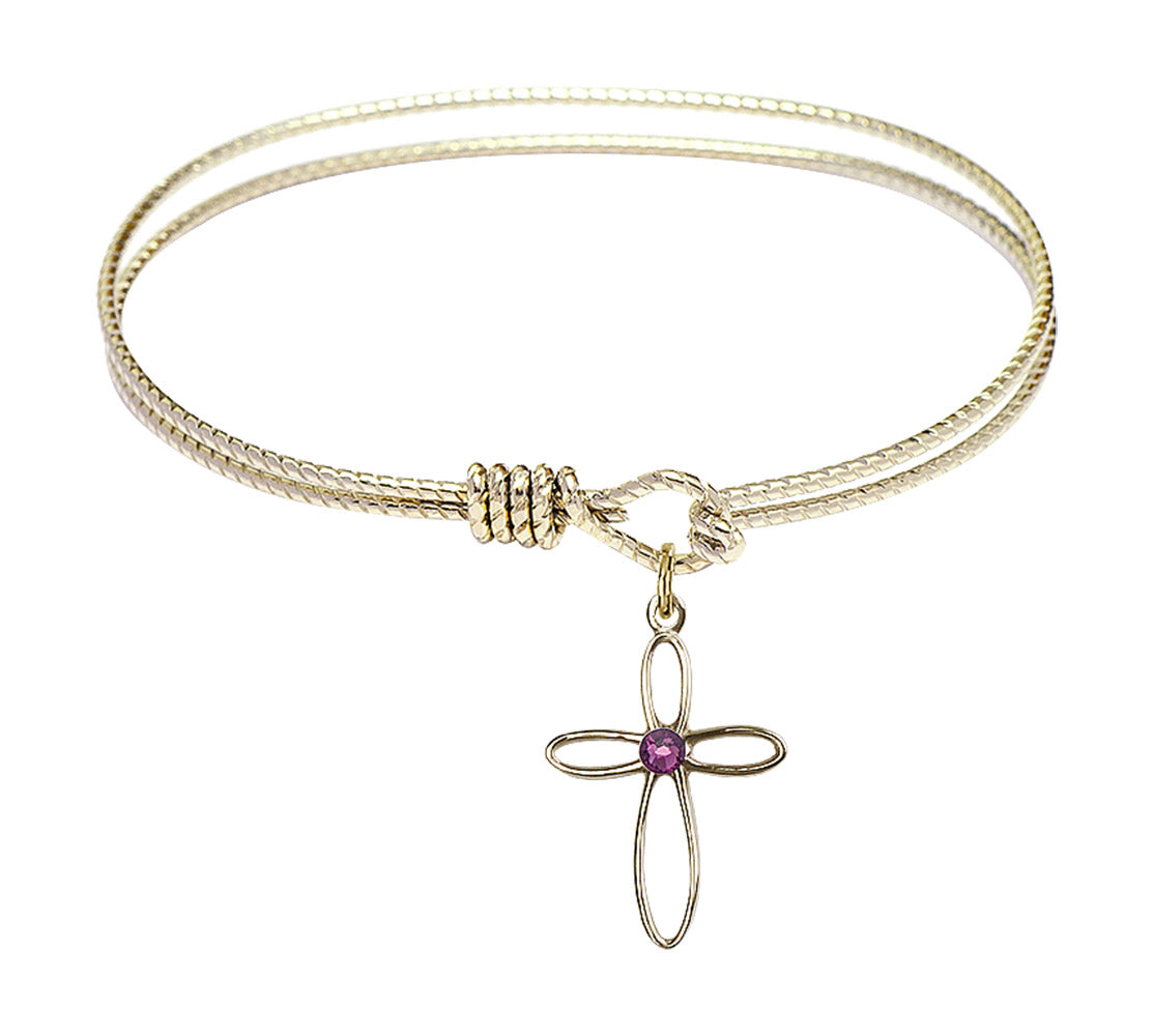 Cable Bangle Bracelet with a Loop Cross Charm