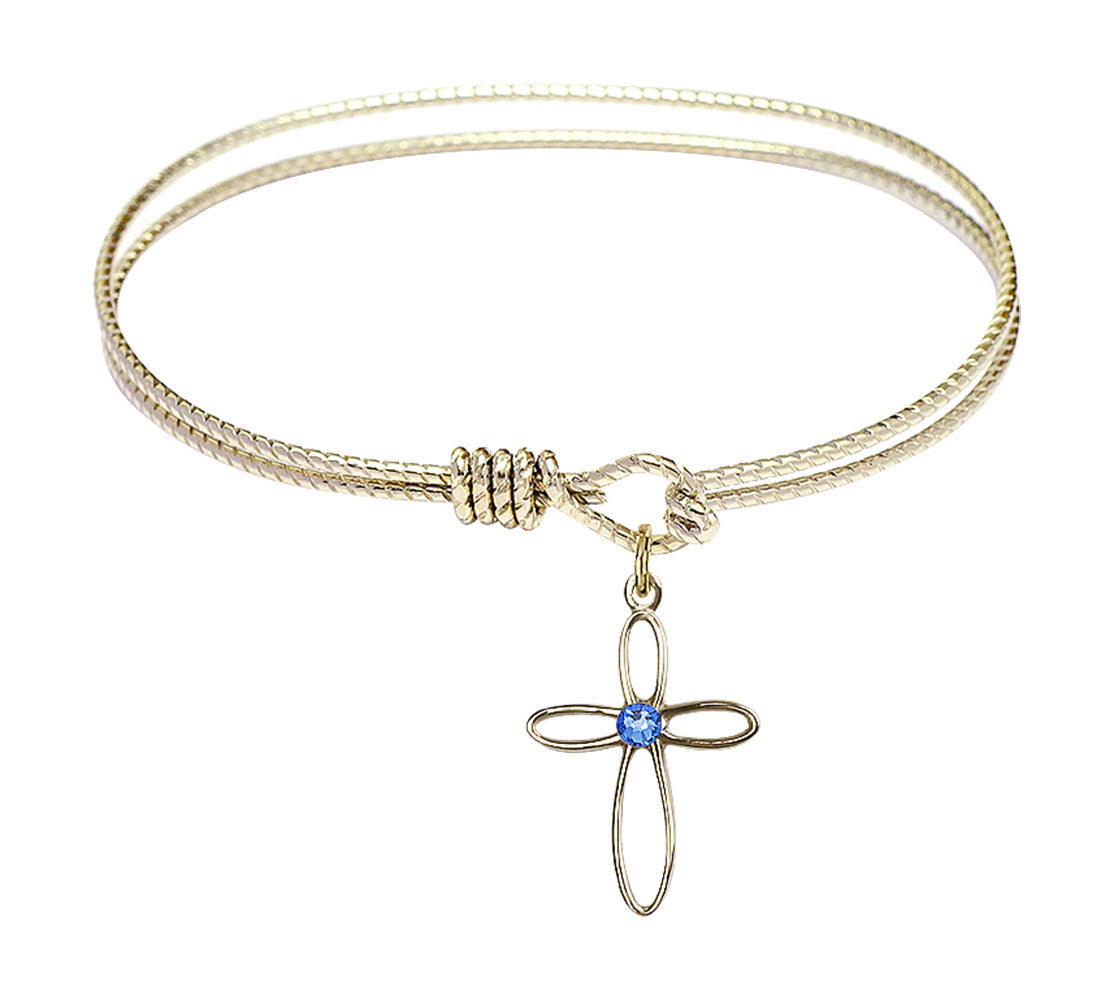 Cable Bangle Bracelet with a Loop Cross Charm