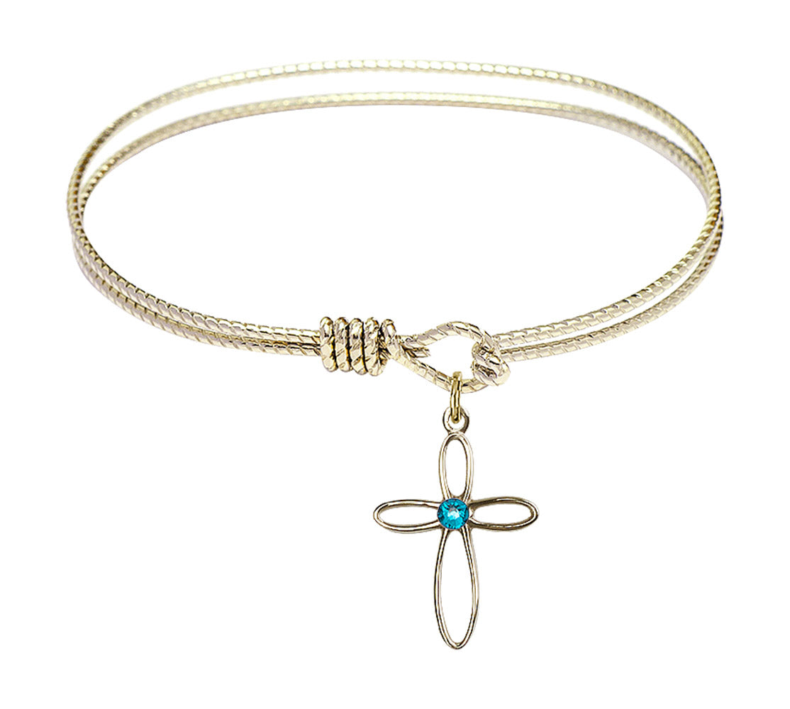 Cable Bangle Bracelet with a Loop Cross Charm