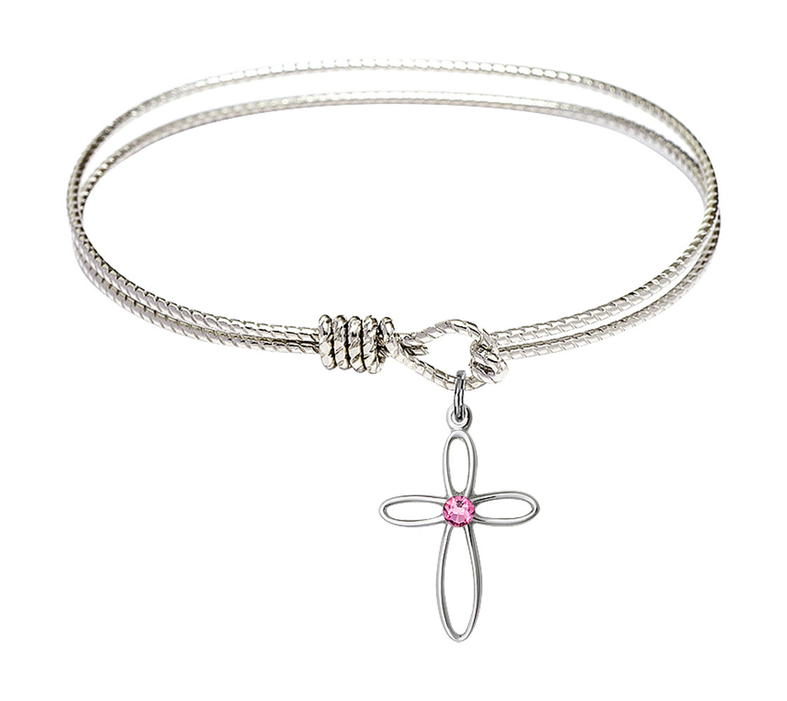 Cable Bangle Bracelet with a Loop Cross Charm