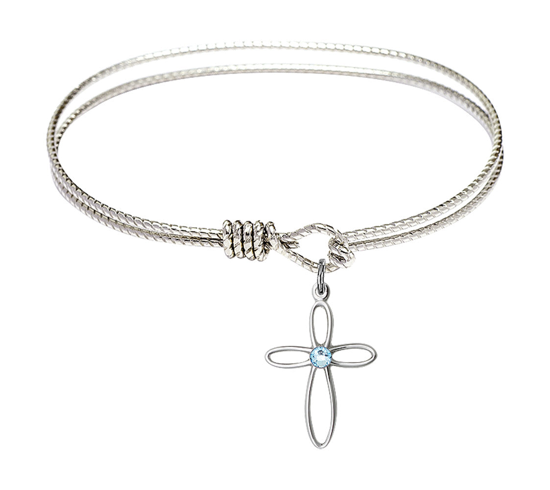 Cable Bangle Bracelet with a Loop Cross Charm