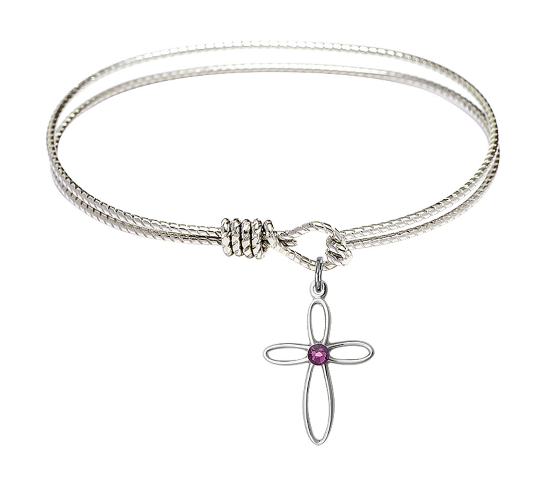 Cable Bangle Bracelet with a Loop Cross Charm