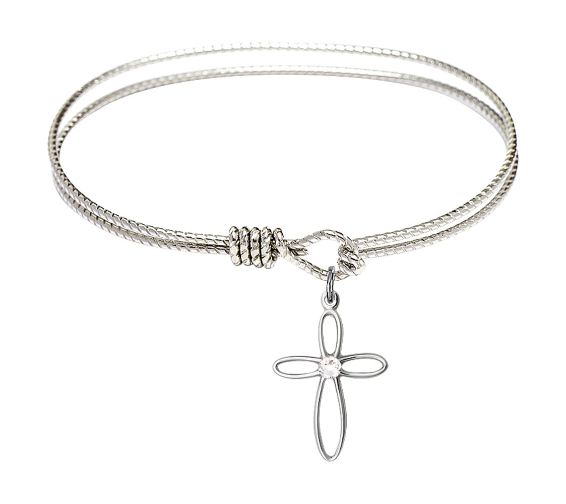Cable Bangle Bracelet with a Loop Cross Charm