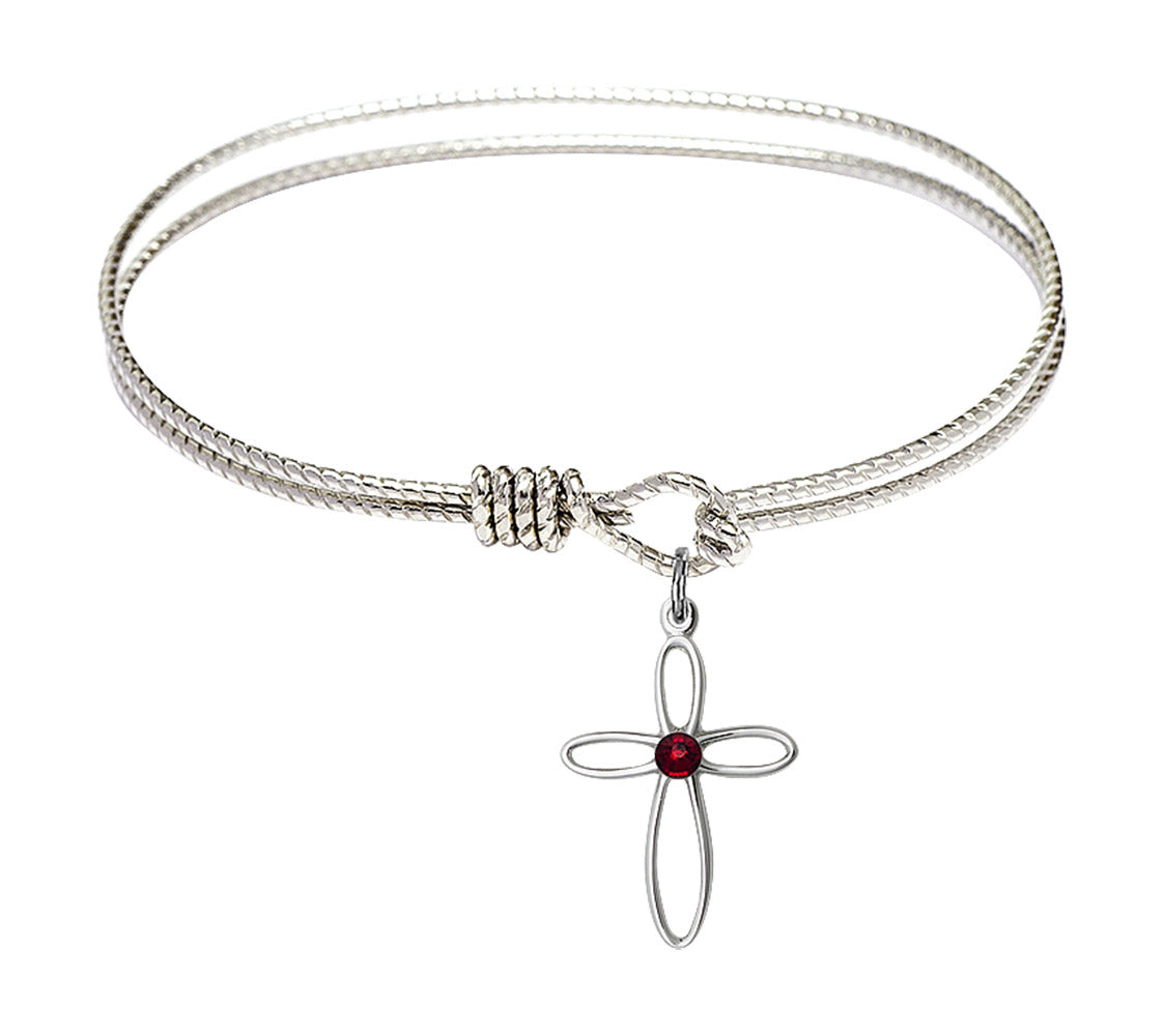 Cable Bangle Bracelet with a Loop Cross Charm