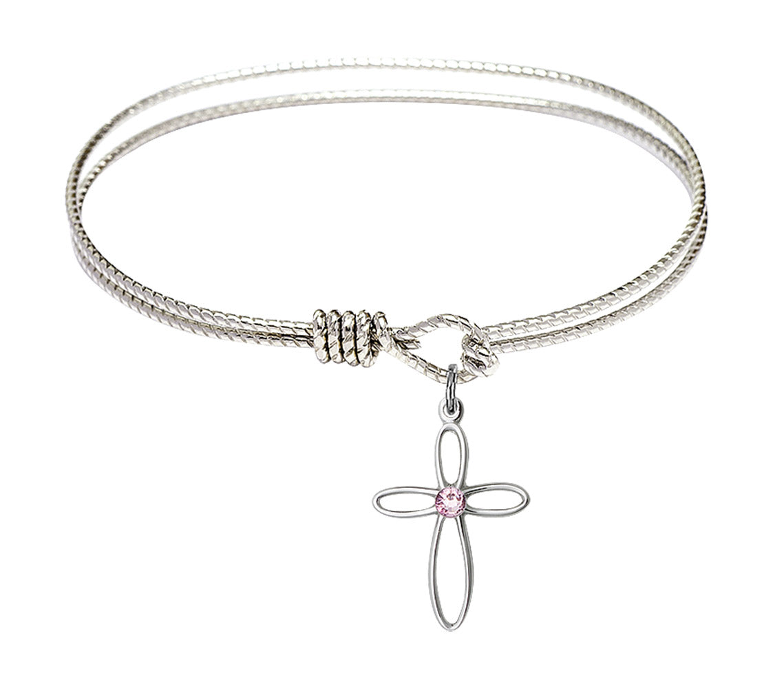 Cable Bangle Bracelet with a Loop Cross Charm