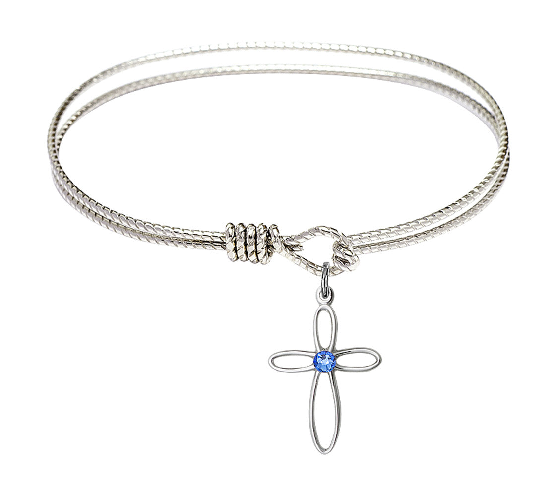 Cable Bangle Bracelet with a Loop Cross Charm