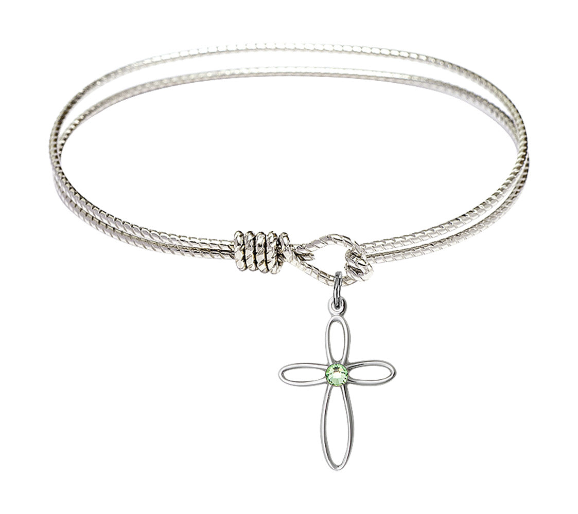 Cable Bangle Bracelet with a Loop Cross Charm