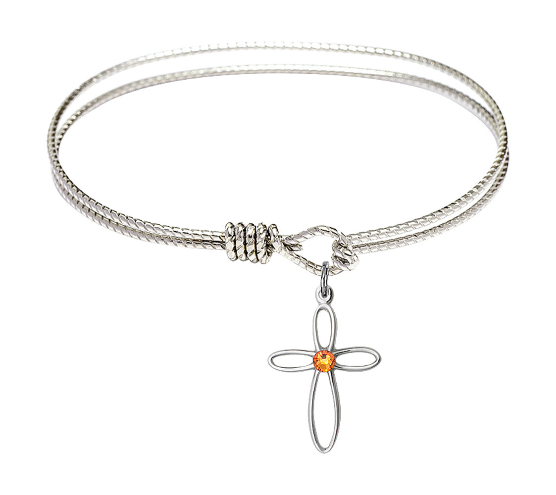 Cable Bangle Bracelet with a Loop Cross Charm