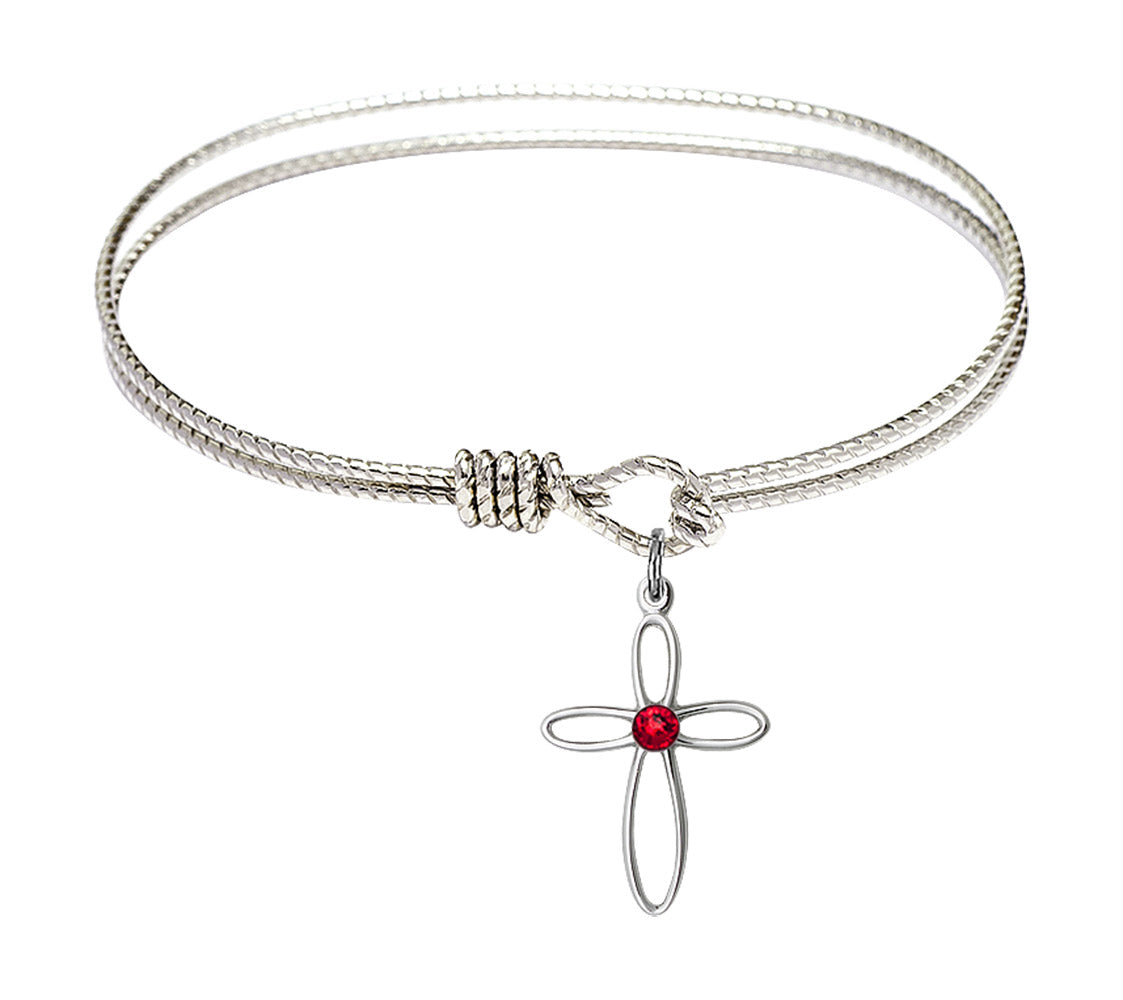 Cable Bangle Bracelet with a Loop Cross Charm