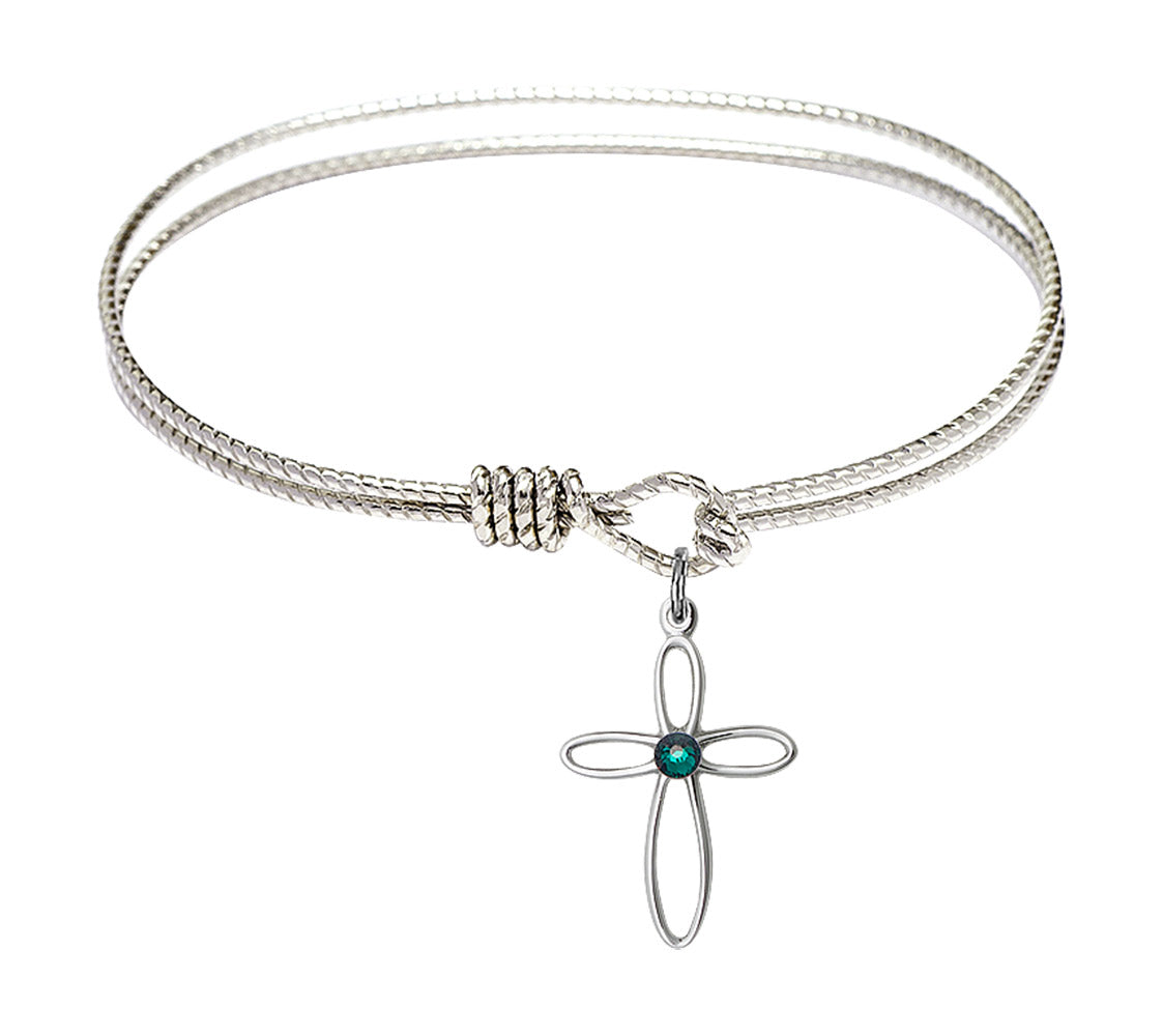 Cable Bangle Bracelet with a Loop Cross Charm