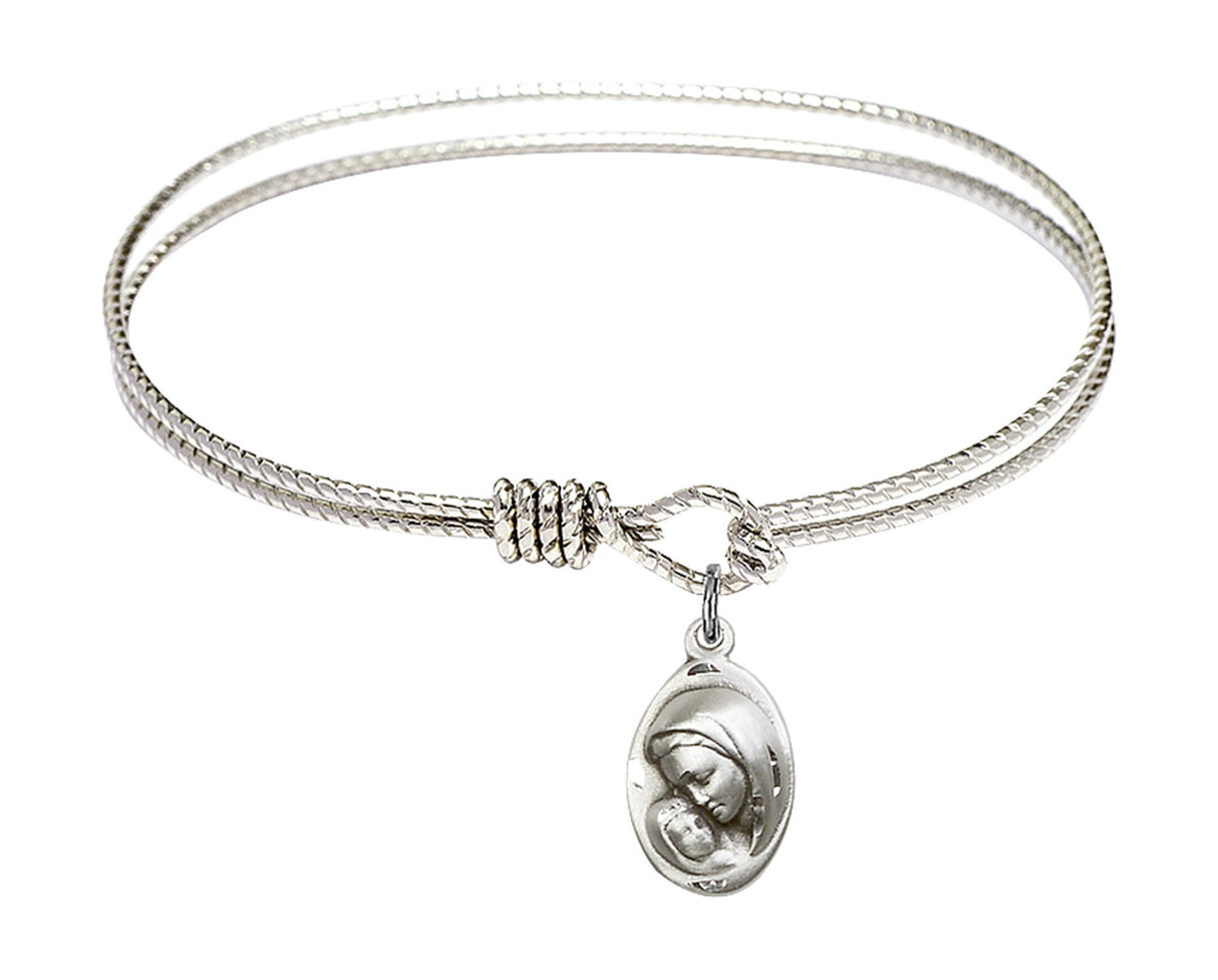 Cable Bangle Bracelet with a Madonna & Child Charm