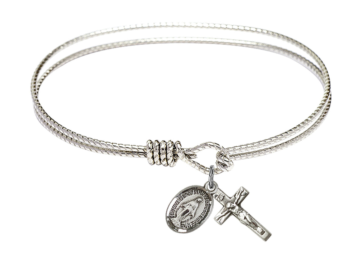 Cable Bangle Bracelet with a Miraculous and Crucifix Charm