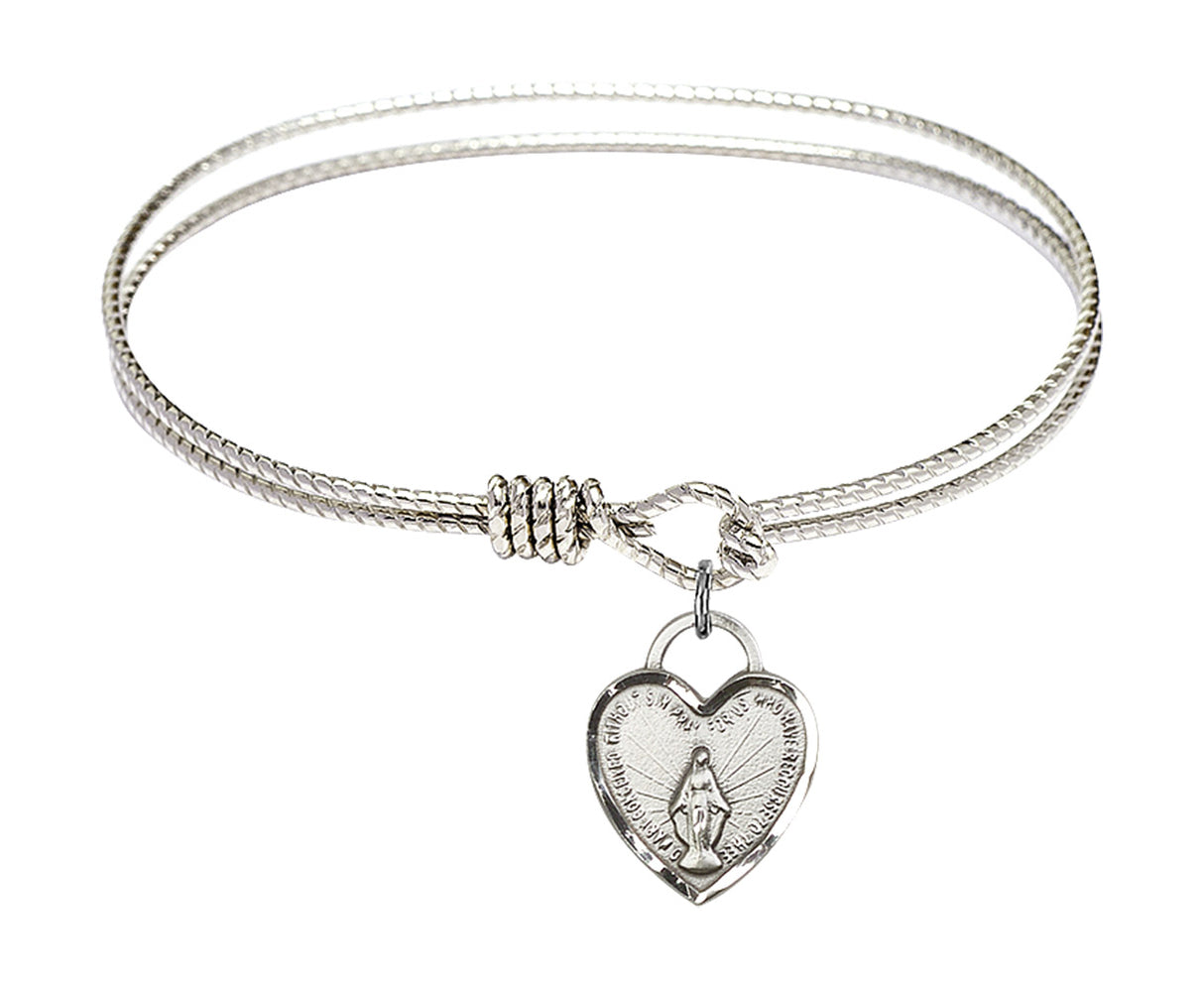 Cable Bangle Bracelet with a Miraculous Heart Charm