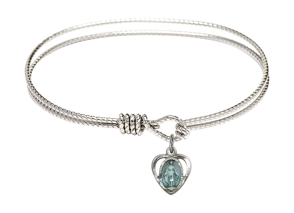 Cable Bangle Bracelet with a Miraculous Heart Charm