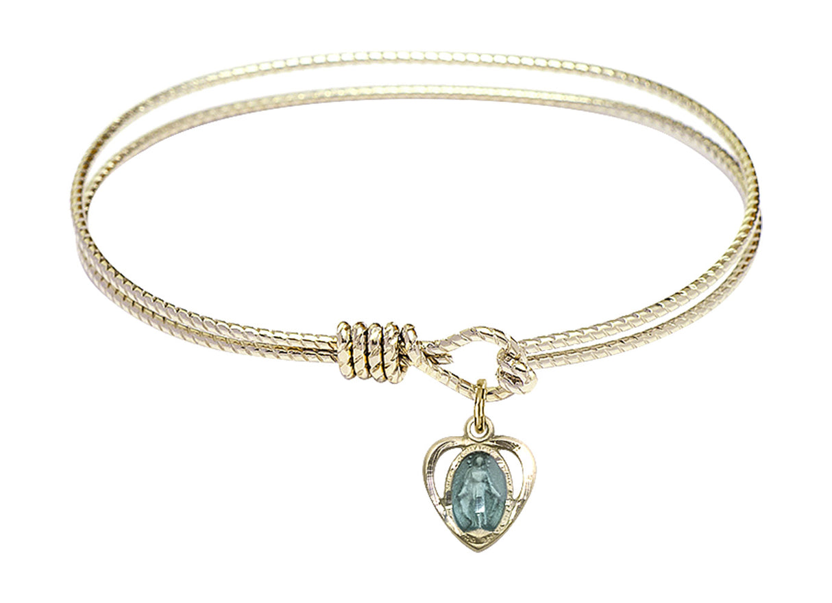 Cable Bangle Bracelet with a Miraculous Heart Charm
