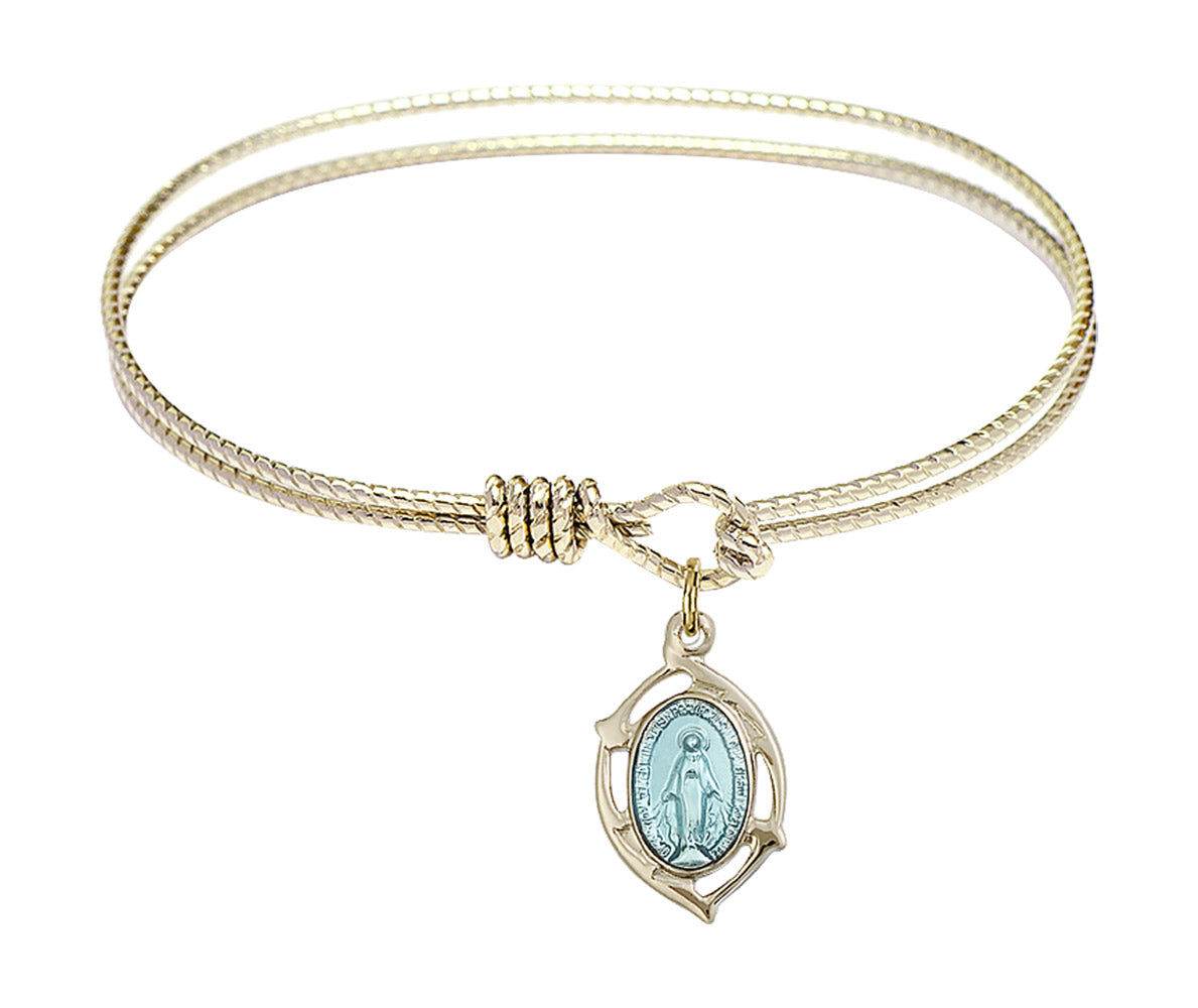 Cable Bangle Bracelet with a Miraculous Leaf Charm