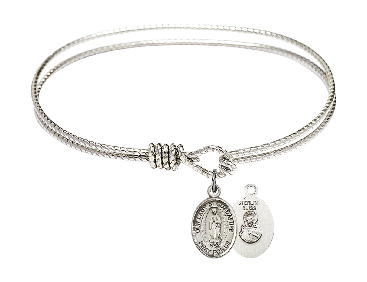 Cable Bangle Bracelet with Our Lady of Guadalupe Charm