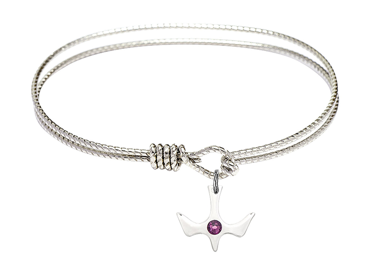 Cable Bangle Bracelet with a Petite Holy Spirit Charm and Birthstone