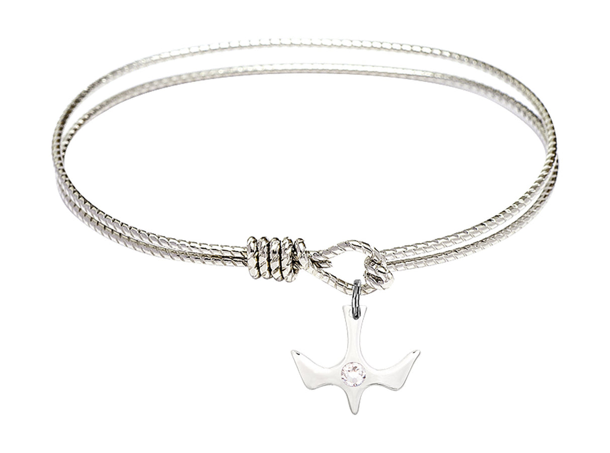 Cable Bangle Bracelet with a Petite Holy Spirit Charm and Birthstone