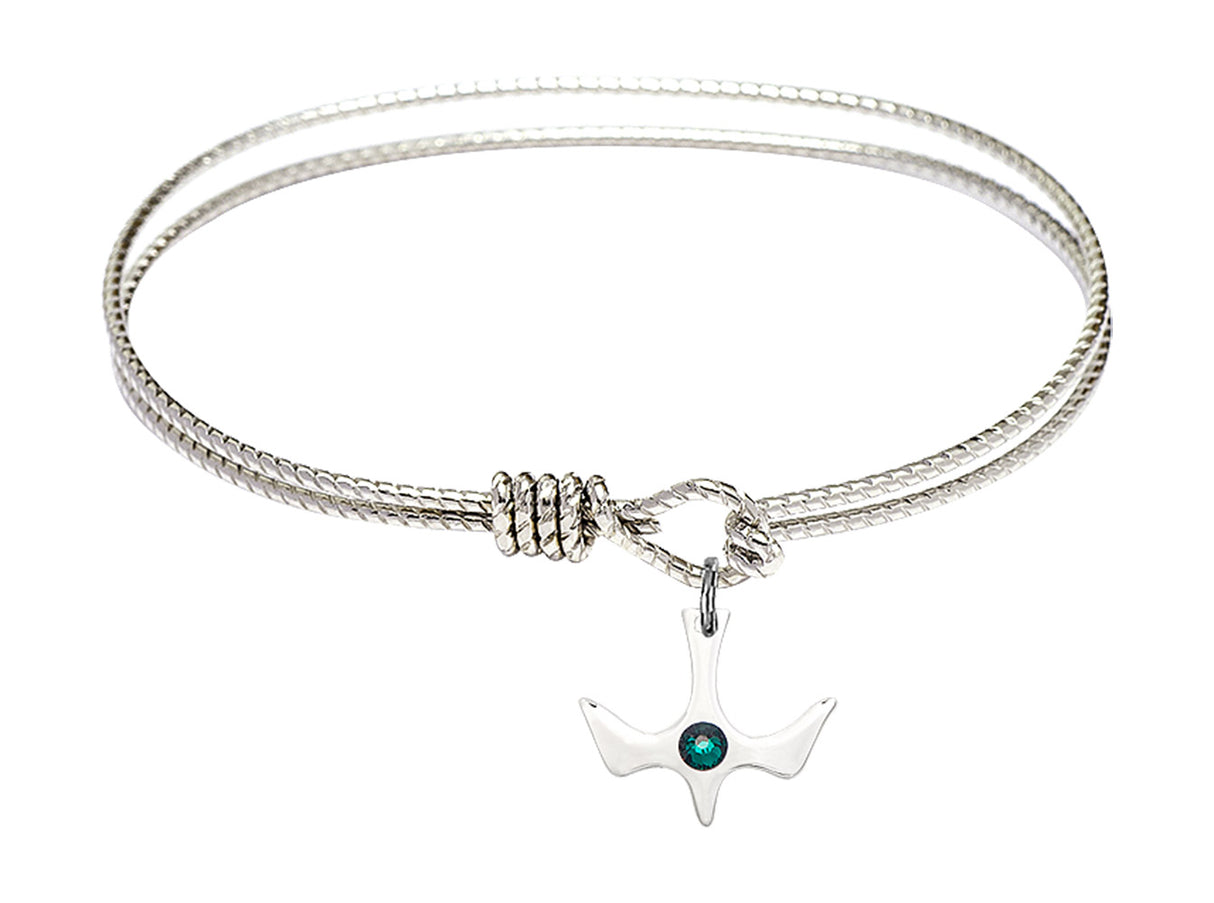 Cable Bangle Bracelet with a Petite Holy Spirit Charm and Birthstone