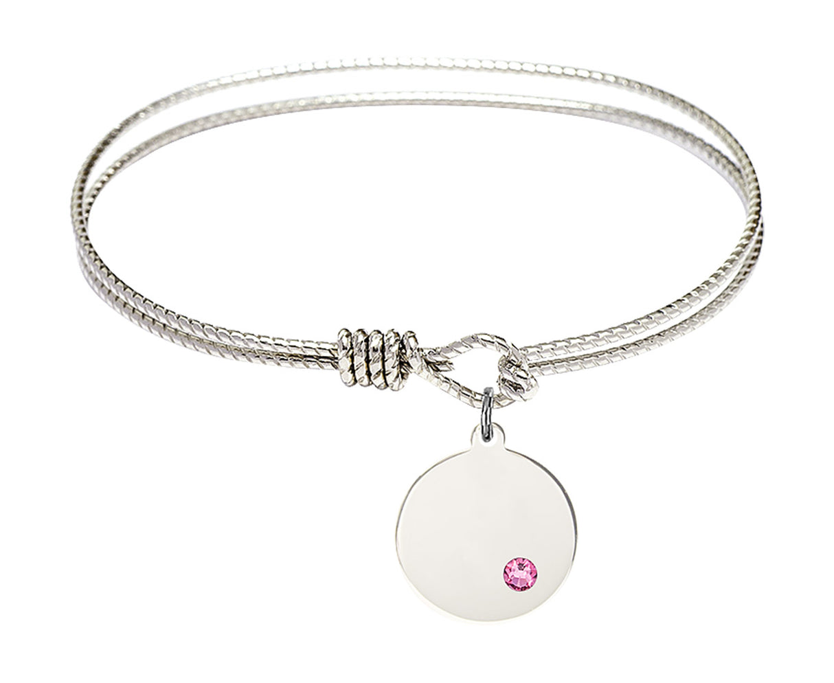 Cable Bangle Bracelet with a Plain Disc Charm