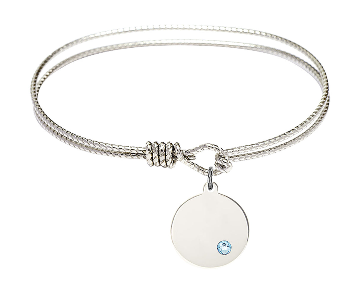 Cable Bangle Bracelet with a Plain Disc Charm