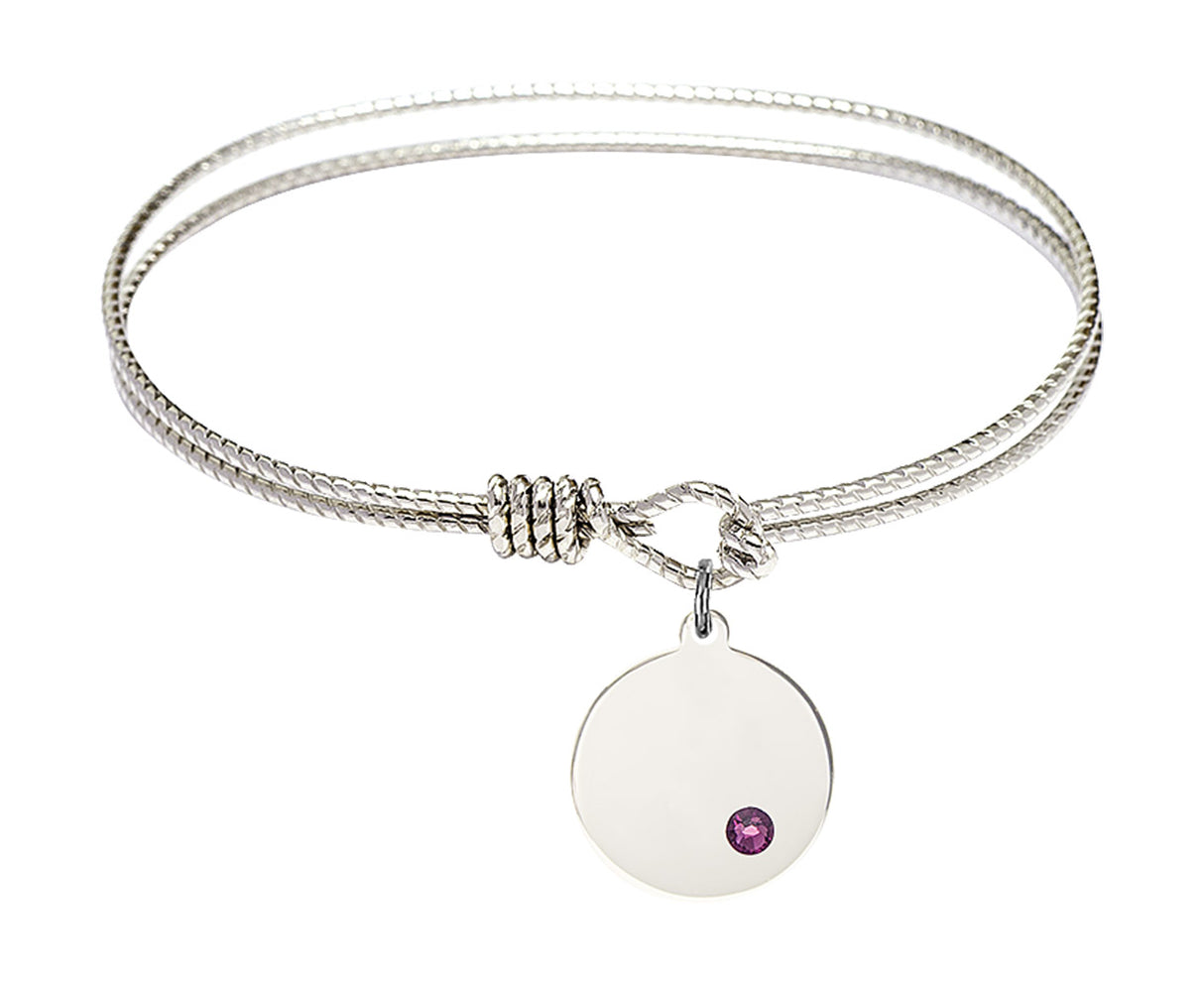 Cable Bangle Bracelet with a Plain Disc Charm