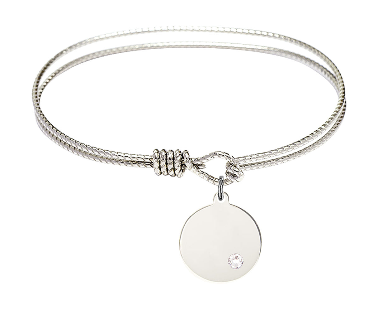 Cable Bangle Bracelet with a Plain Disc Charm