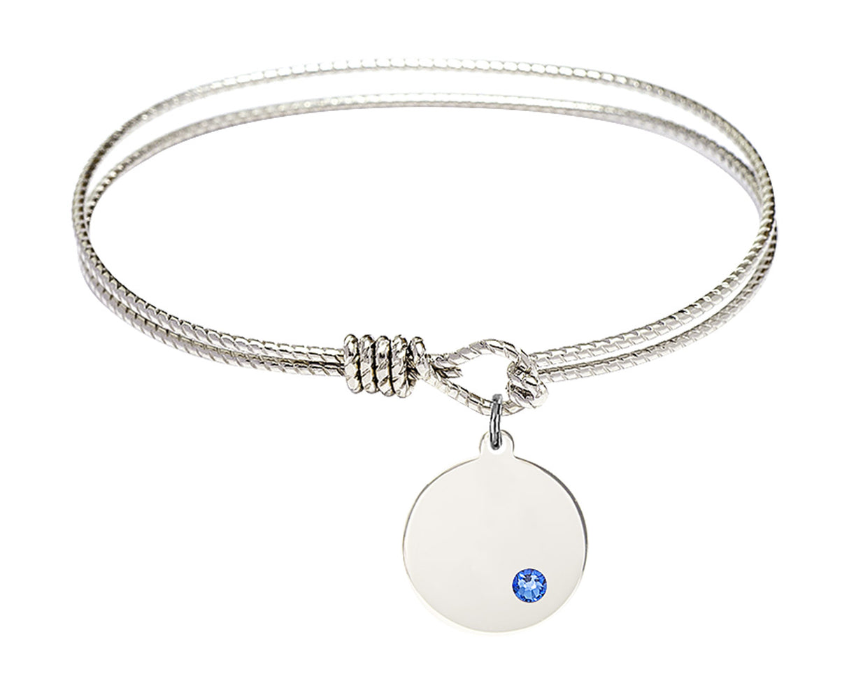 Cable Bangle Bracelet with a Plain Disc Charm