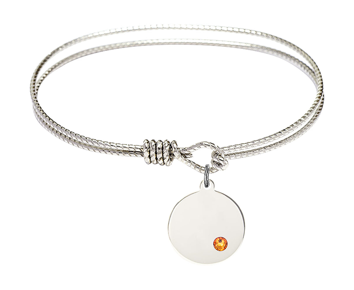 Cable Bangle Bracelet with a Plain Disc Charm