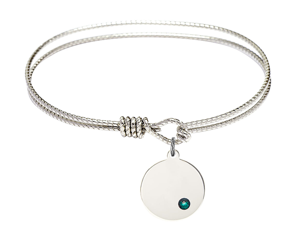 Cable Bangle Bracelet with a Plain Disc Charm