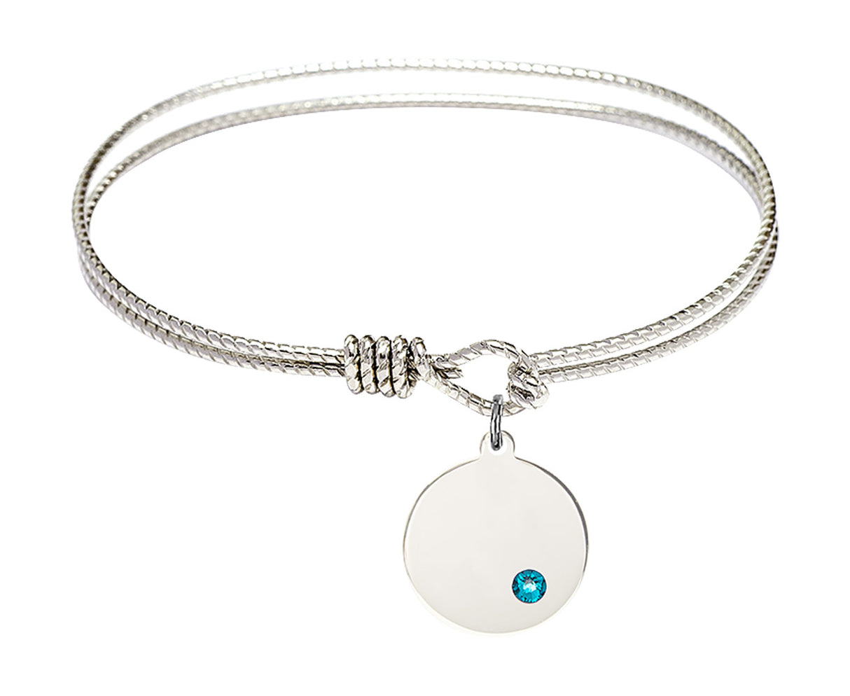 Cable Bangle Bracelet with a Plain Disc Charm