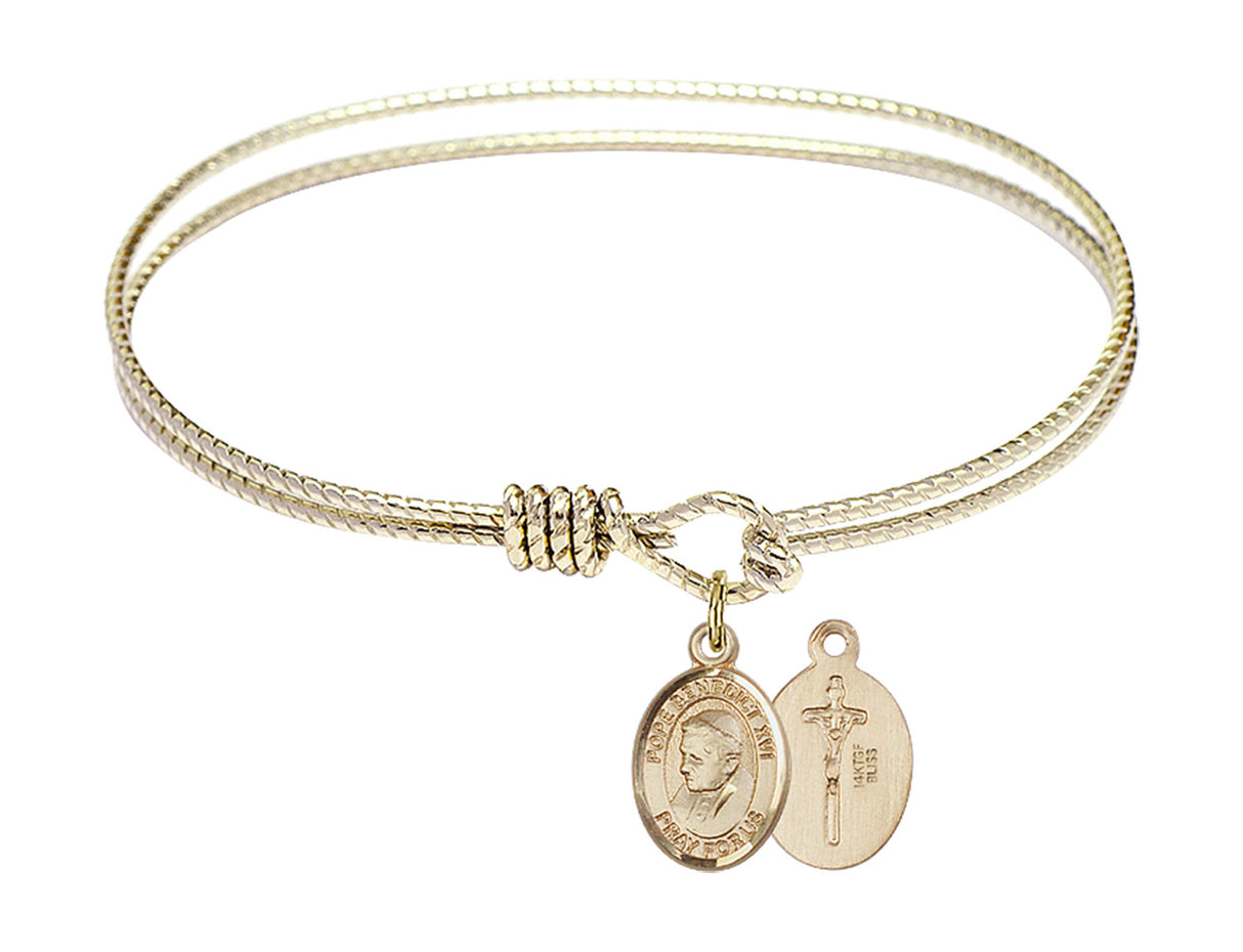 Cable Bangle Bracelet with a Pope Emeritace  Benedict XVI Charm