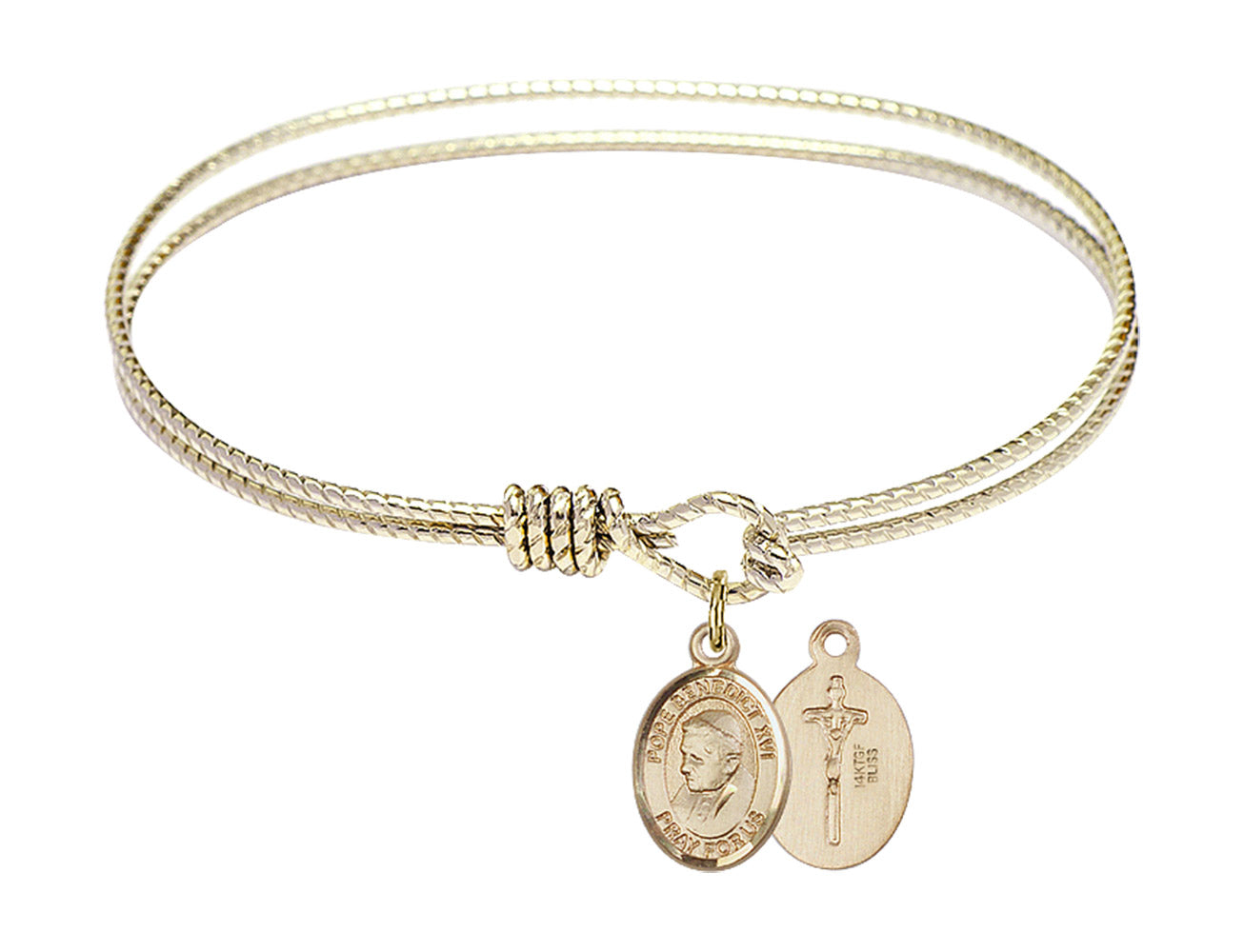 Cable Bangle Bracelet with a Pope Emeritace  Benedict XVI Charm