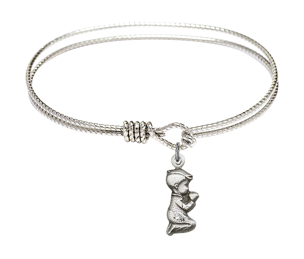 Cable Bangle Bracelet with a Praying Boy Charm