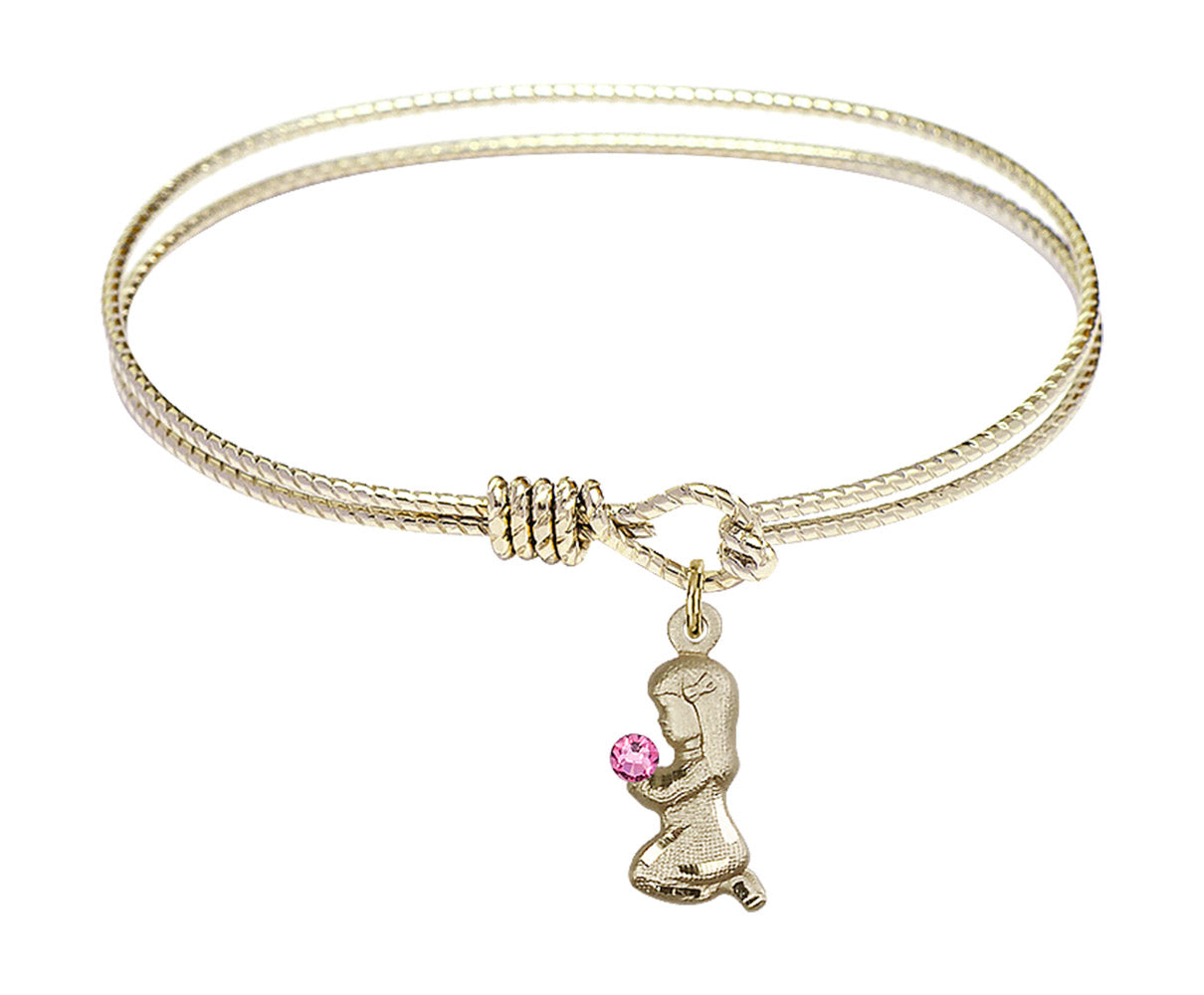 Cable Bangle Bracelet with a Praying Girl Charm