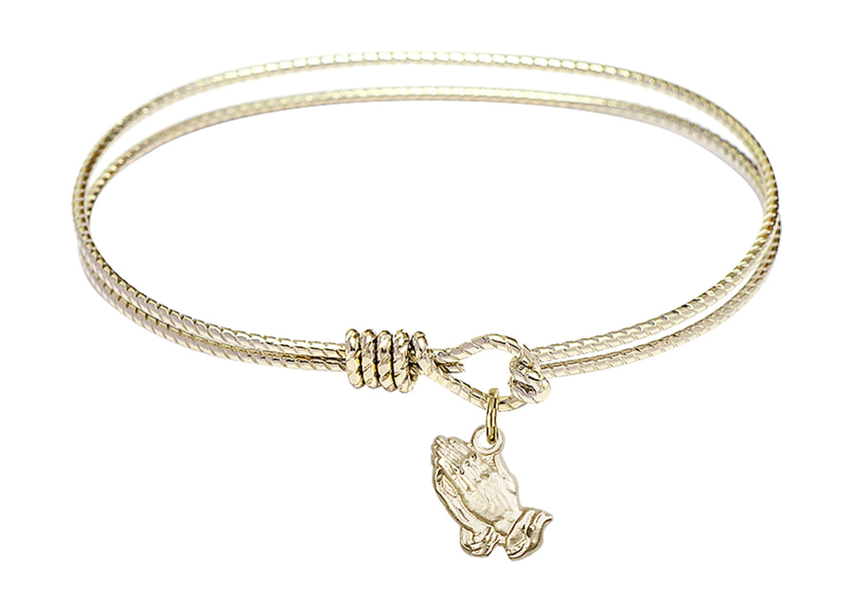 Cable Bangle Bracelet with a Praying Hands Charm