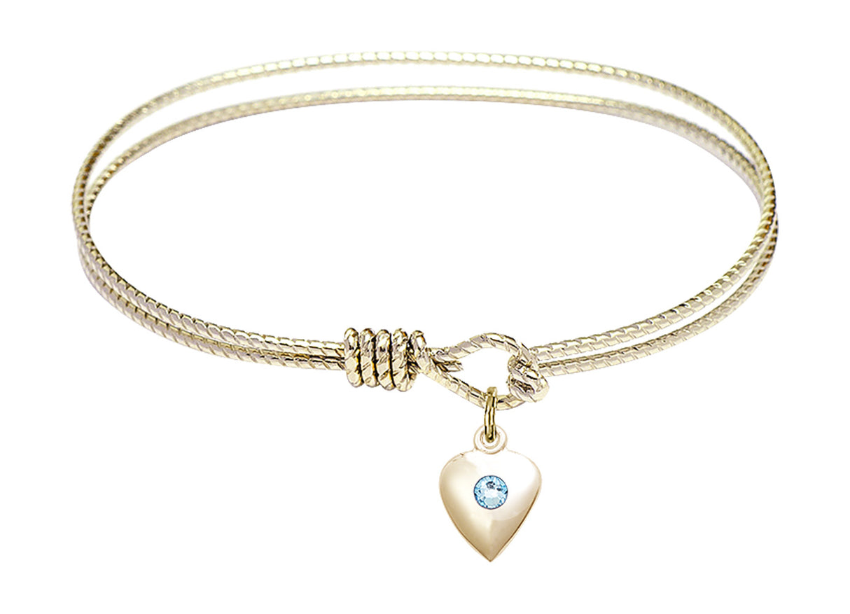 Cable Bangle Bracelet with a Puff Heart Charm