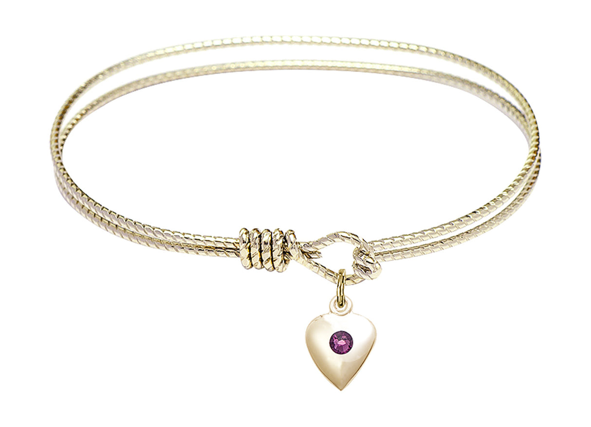 Cable Bangle Bracelet with a Puff Heart Charm